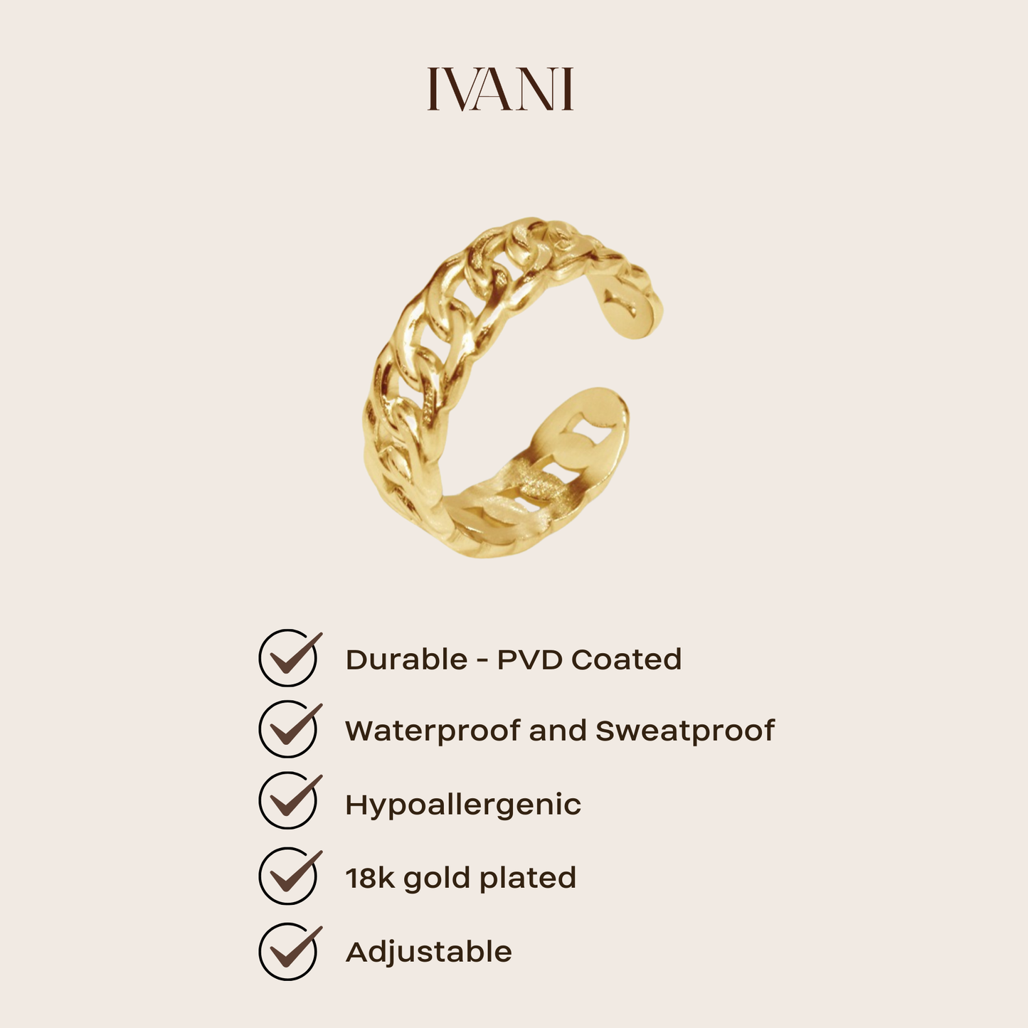 Bague manchette dorée